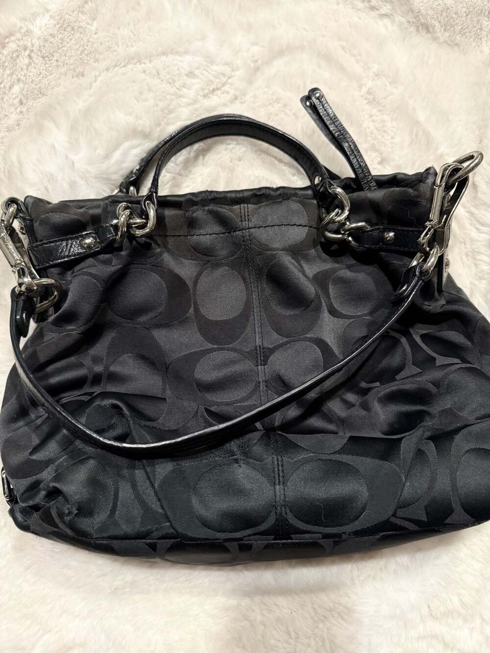 Coach Signature Black Canvas Hobo Shoulder Bag